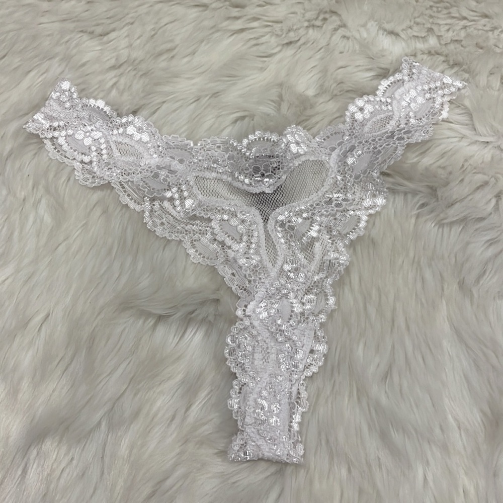 Victoria Secret Bundle of 3 Fishnet Thong Black White Rosebloom Underwear Women - Picture 8 of 10